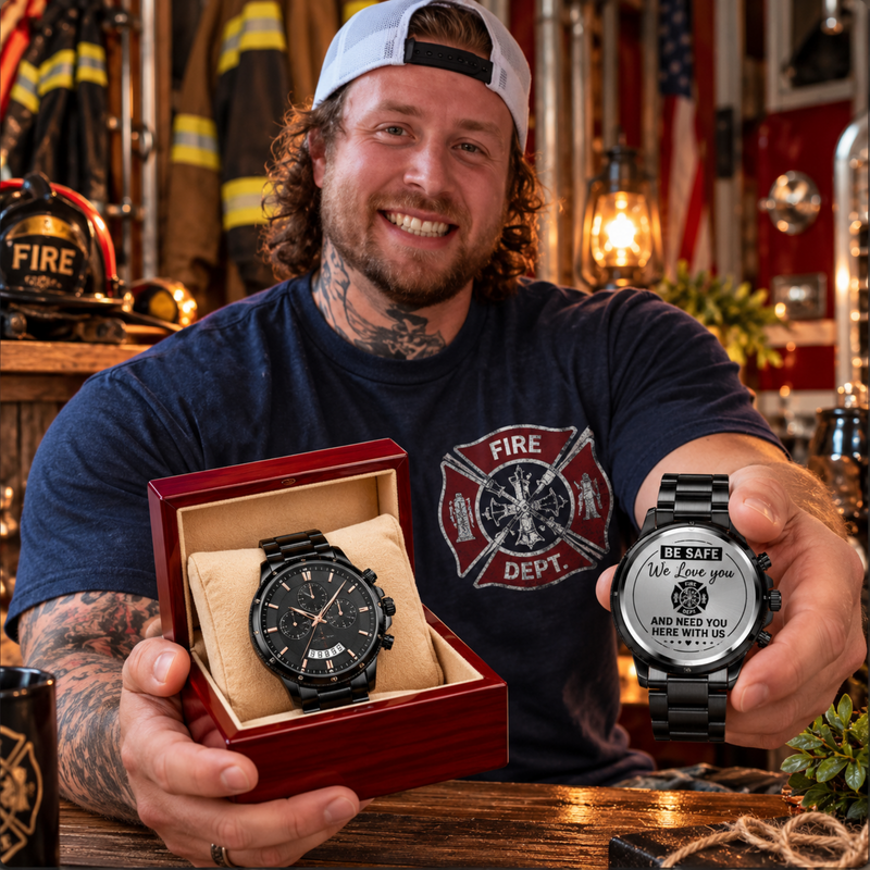 To My Firefighter Husband Need You Here With Us (Charcoal Black) – Men's Watch