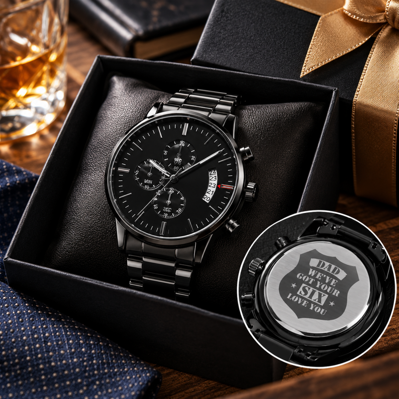 Engraved Watch We've Got Your Six (Charcoal Black) – Men's Watch